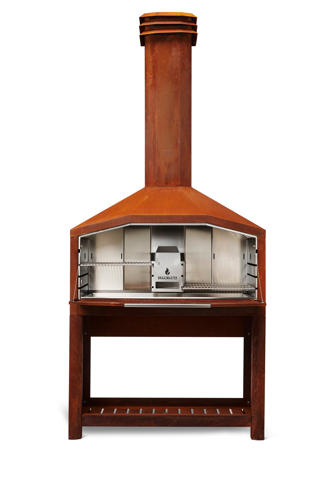 Barbecue à bois prêt à poser - Braaimaster FS Duo Acier Corten sur socle