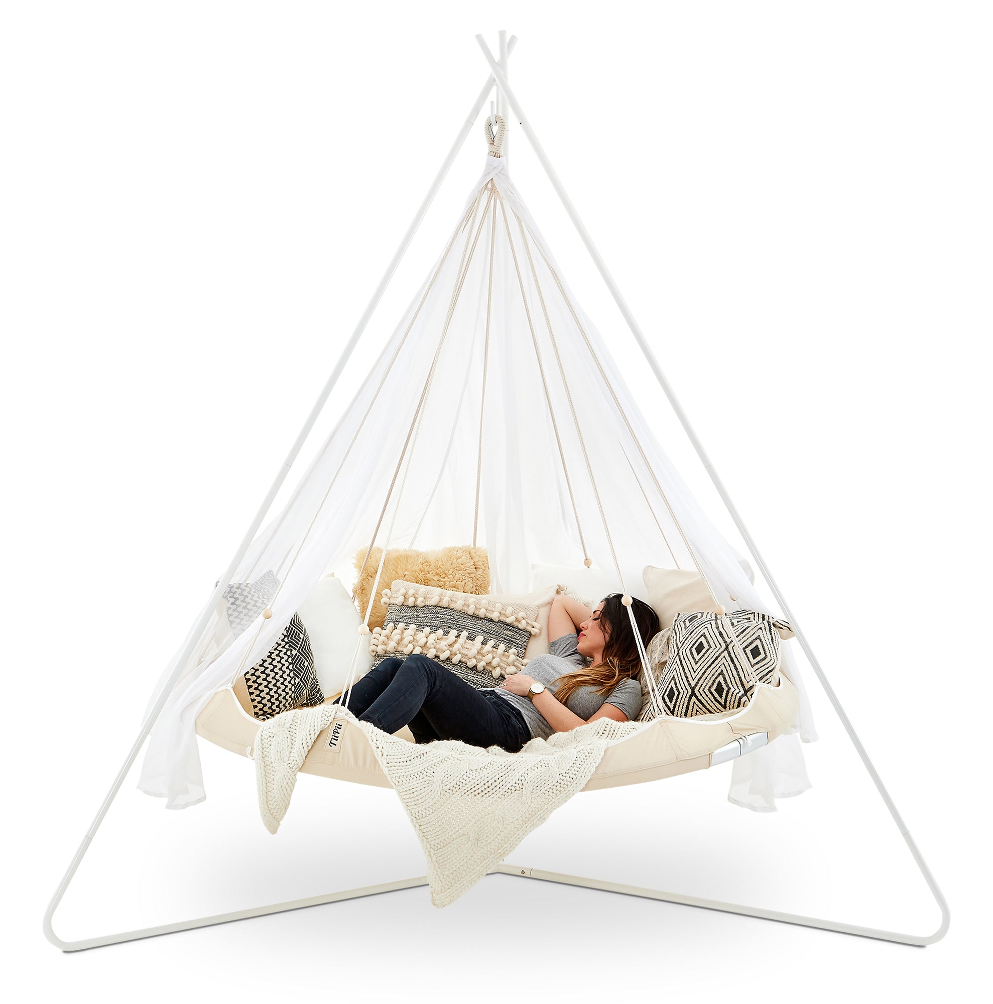 Set lit hamac suspendu TiiPii Ø180cm avec support blanc