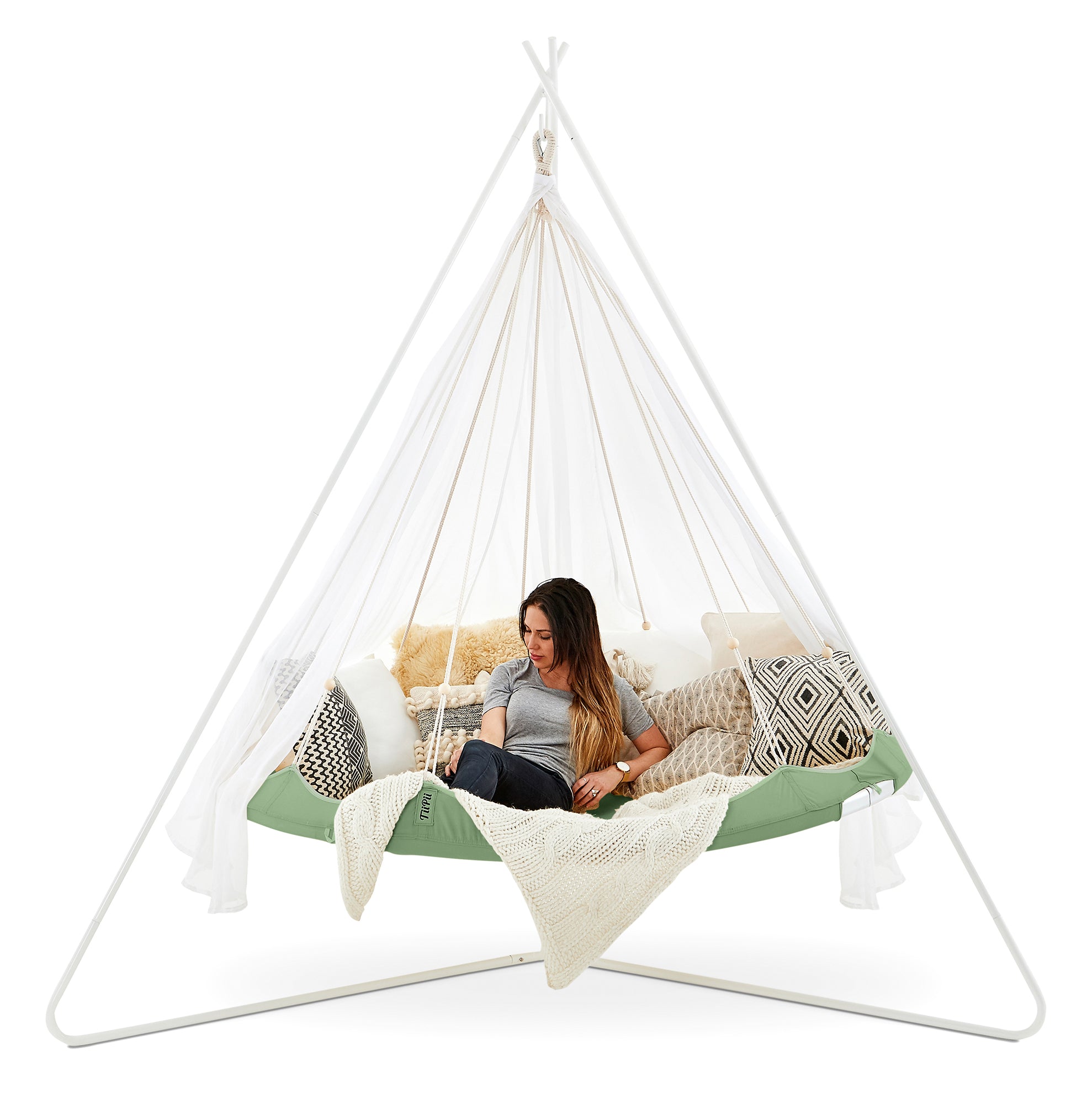 Set lit hamac suspendu TiiPii Ø180cm avec support blanc