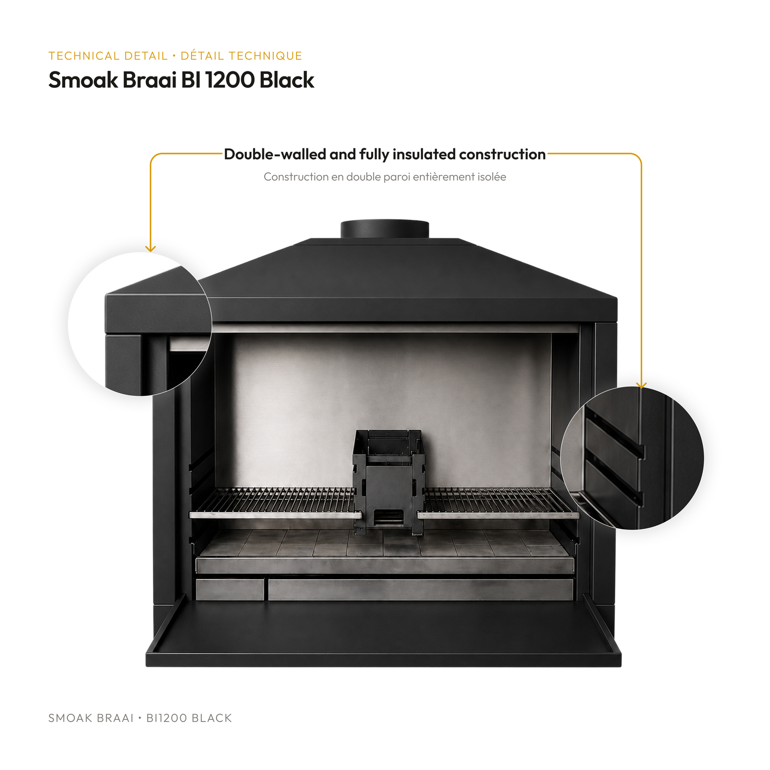 Smoak Braai BI1200 encastrable en acier thermolaque noir - detail technique