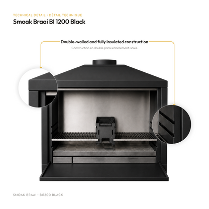 Smoak Braai BI1200 encastrable en acier thermolaque noir - detail technique