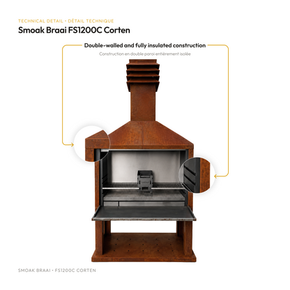 Smoak Braai FS1200C en acier Corten - detail technique (double paroi isolee)