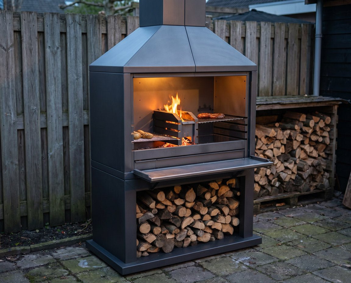 Barbecue à bois prêt à poser - Smoak Braai FS1200 en acier thermolaqué noir